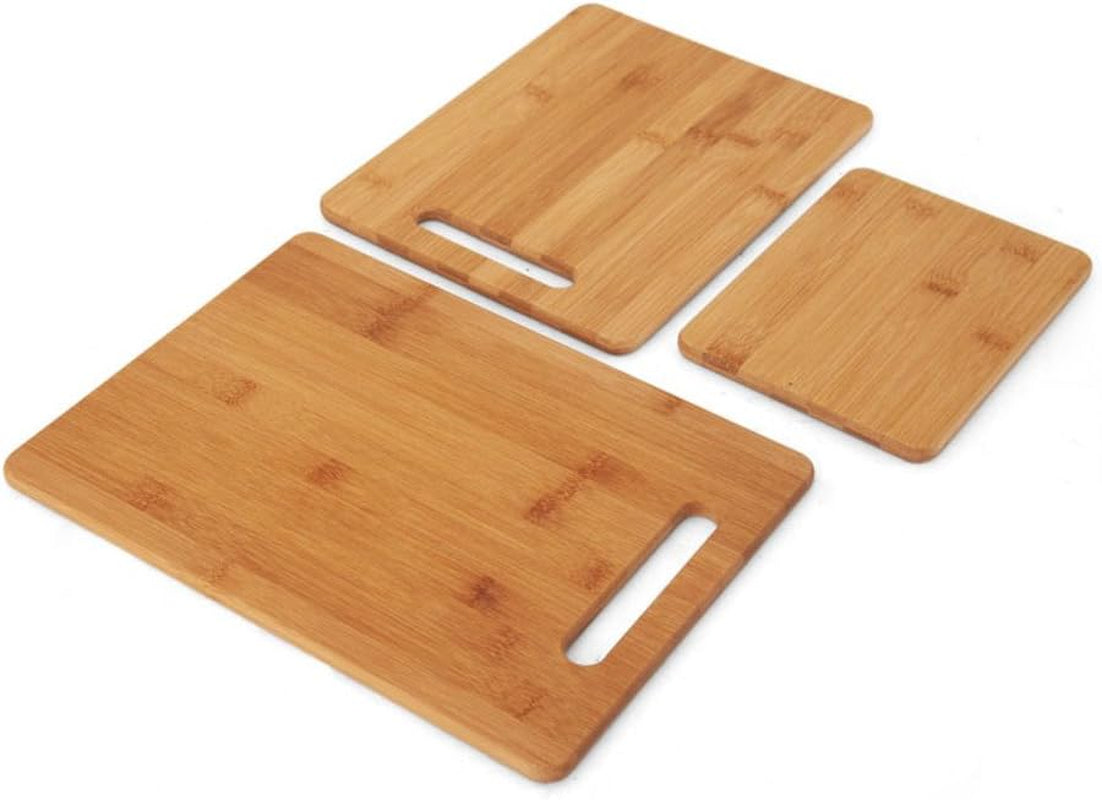 Stamped 15-Piece High-Carbon Stainless Steel Knife Block Set, Steak Knives & 3-Piece Bamboo Cutting Board, Set of 3 Assorted Sizes, Brown
