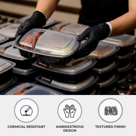 Image of Forpro Disposable Nitrile Gloves, Chemical Resistant, Powder-Free, Latex-Free, Non-Sterile, Food Safe, 4 Mil, Black, Large, 100-Count