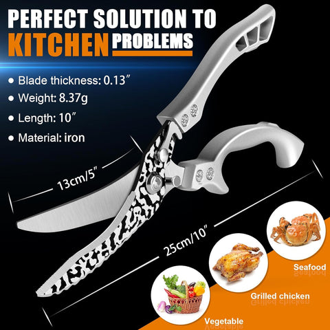 Image of Poultry Shears, Multipurpose Stainless Steel Heavy Duty Kitchen Scissors with Serrated Edge for Bone, Chicken, Meat, Fish, Turkey, Vegetables, Barbecue Scissors