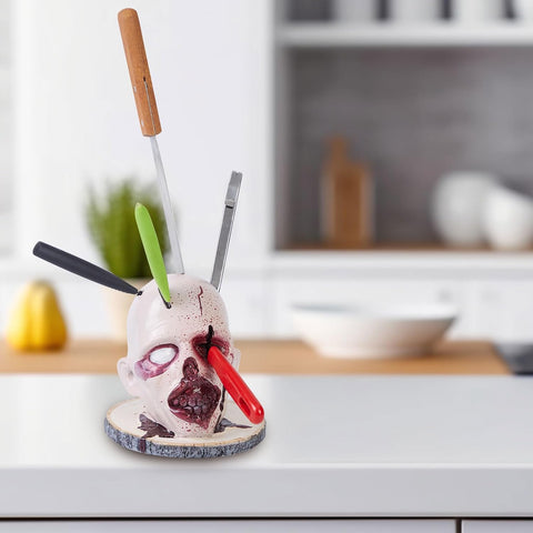 Image of Skull Knife Holder for Kitchen,Skeleton Knife Stand, Resin Skull Knife Holder, Halloween Display Rack Skull Decor for Home Kitchen Decoration Gift