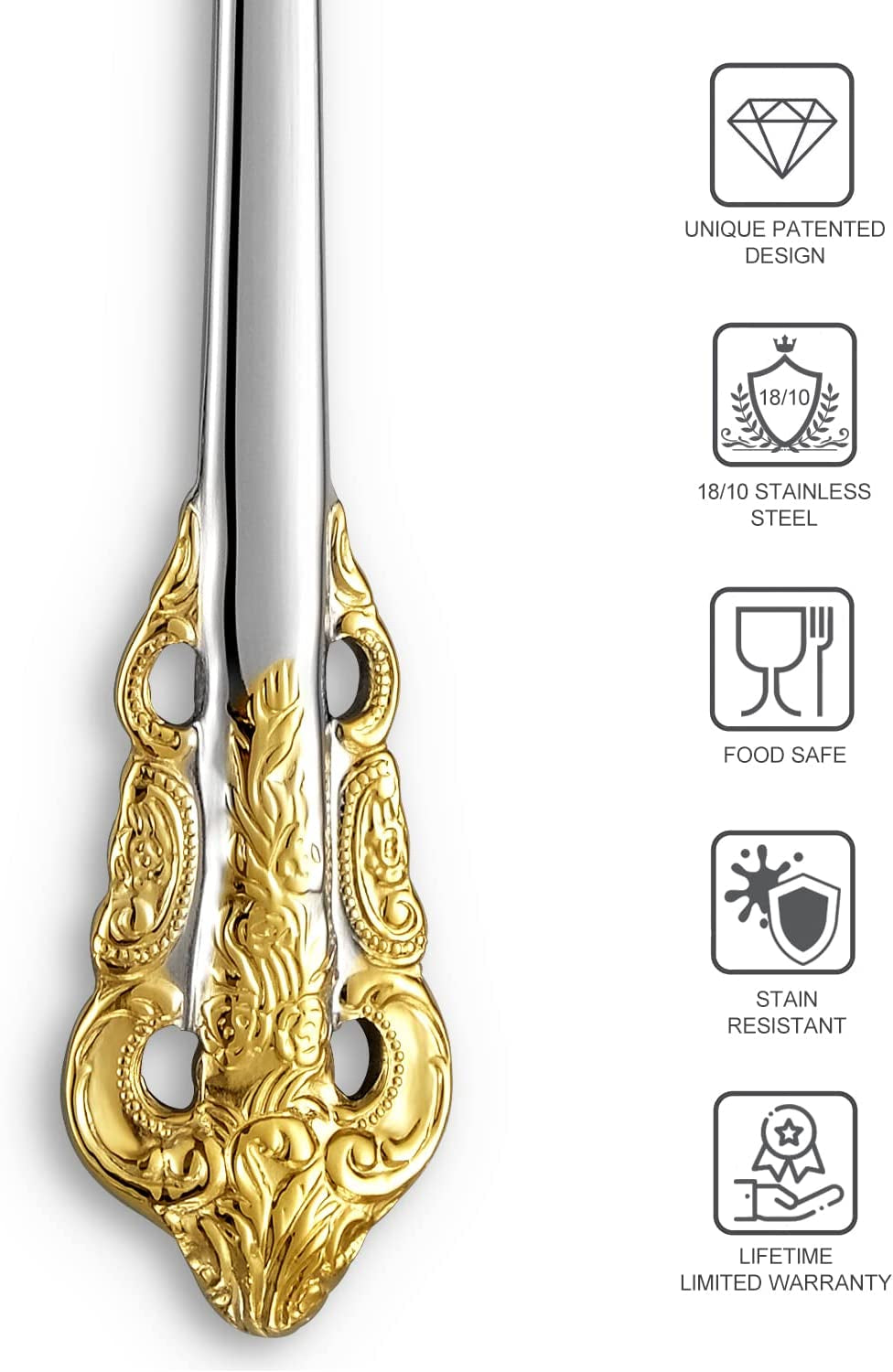 Luxury 45 Pieces 18/10 Stainless Steel Flatware Set, Service for 8, Silver Plated with Gold Accents, Fine Silverware Set and Dishwasher Safe