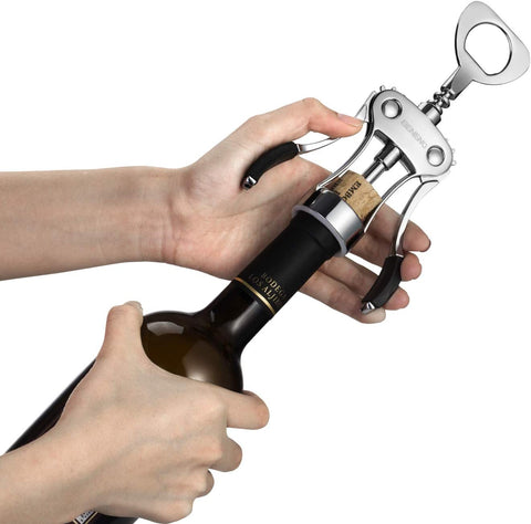 Image of Wine Opener, Zinc Alloy Premium Wing Corkscrew Wine Bottle Opener with Multifunctional Bottles Opener, Upgrade
