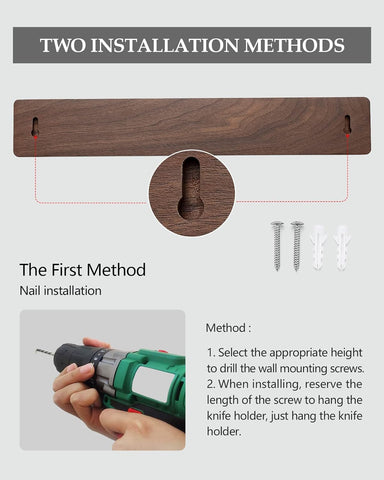 Image of Walnut Wood Knife Magnetic Strips 16 Inch, Double Row round Magnets Magnetic Knife Holder for Wall -Magnetic Knife Bar- Works with Kinds of Kitchen Tools -Space Saver Knife Rack
