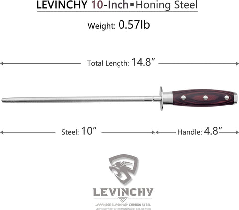 Image of 10 Inch Honing Steel with Pakkawood Handle, Knife Sharpener Rod, Professional Knife Sharpening Steel
