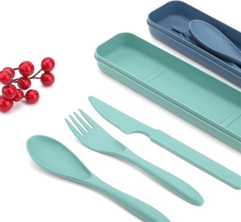 Image of Cutlery Set Flatware Eating Utensils 2 Packs Camping Travel Case Kits Reusable Portable Lunch Dinnerware Accessories Adults Kids Fork Spoon Storage Box Outdoor
