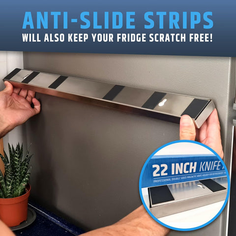 Image of Fridge Applicable Stainless Steel Magnetic Knife Holder with Anti-Slide Upgrade - 22 Inch Professional Double Sided Knife Strip for Refrigerator - Knife Rack/Knife Bar with Powerful Pull Force