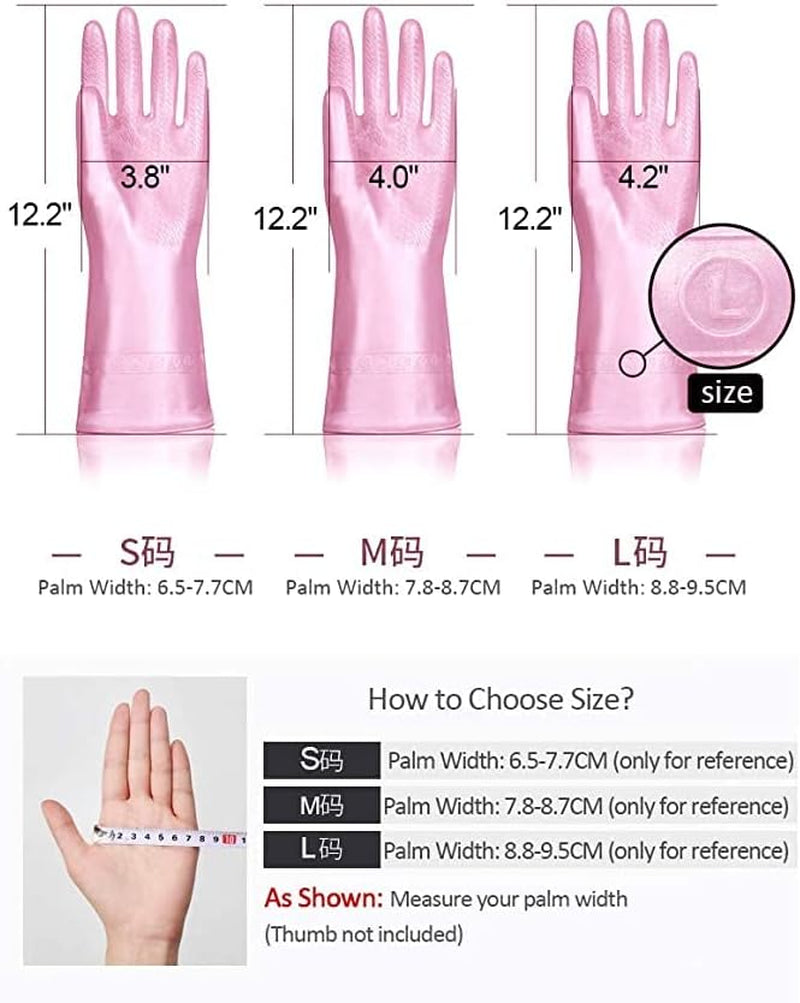 2 Pack Reusable Cleaning Gloves Latex Free - Dishwashing Gloves with Cotton Flock Liner and Embossed Palm - Waterproof Household Gloves for Laundry, Gardening(M)