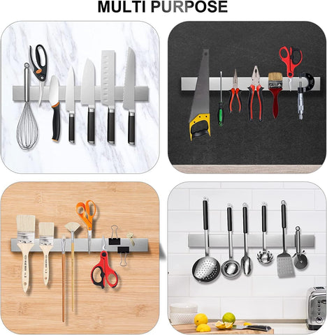 Image of 16 Inch Magnetic Knife Holder for Wall, Stainless Steel Adhesive Magnetic Knife Strips No Drilling Use as Mounted Kitchen Knife Storage Bar, Magnetic Tool Organizer, Kitchen Accessories
