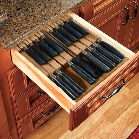 Image of Bamboo In-Drawer Knife Block Set for 16 Knives(Not Included), Large Kitchen Detachable Washable Cutlery Slot Organizer Storage Holder for Sharpening Steel and Cutter