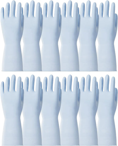 Image of 12 Pairs Dishwahsing Gloves, Rubber Gloves, Blue Kitchen Gloves, Long Dish Gloves for Household Cleaning, Gardening, Medium