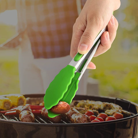 Image of Premium Stainless Steel Locking Kitchen Tongs with Silicon Tips, Set of 3-7", 9" and 12"