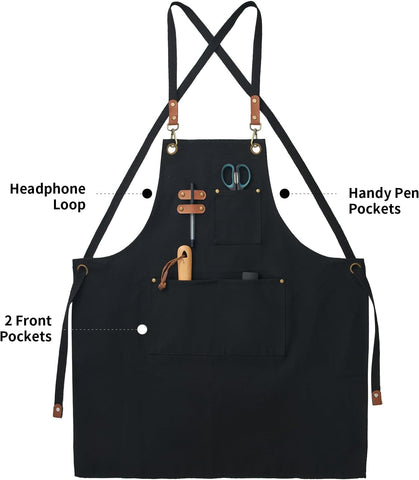 Image of Canvas Aprons, Work Aprons with 3 Pockets, Adjustable Strap Chef Aprons for Servers Kitchen Cooking Baking Artist