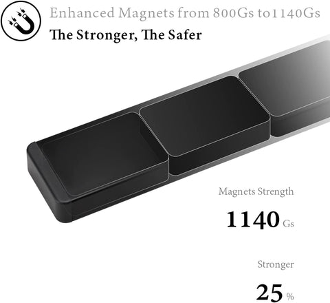 Image of Stainless Steel Magnetic Knife Strip for Wall,16 Inch Magnetic Knife Holder with 3 Hooks,Adhesive Magnetic Knife Bar Rack,No Drilling,Black