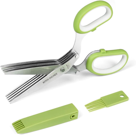 Image of Kitchshears Herb Scissors with 5 Blades and Cover-Premium-Quality Herb Cutter Scissors Stainless-Steel & Easy to Clean- Heavy-Duty Vegetable Scissors for Chopped Salad & Mincing Meat-Bonus Herb Comb