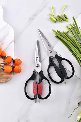 Image of Kitchen Scissors - Heavy Duty Utility Come Apart Kitchen Shears for Chicken, Meat, Food, Vegetables - 9.25 Inch Long Black & Red