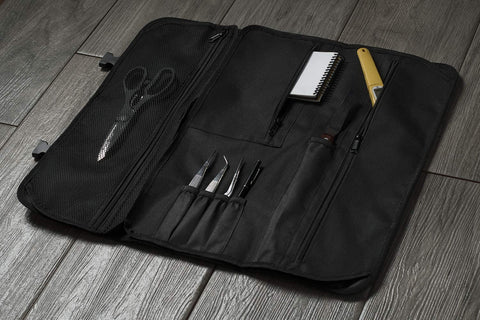Image of Chef Knife Roll Bag - 20 Total Pockets for Knives and Kitchen Utensils - Made with Stain Resistant Waxed Nylon - for Chefs and Culinary Students - Knives Not Included(Black)