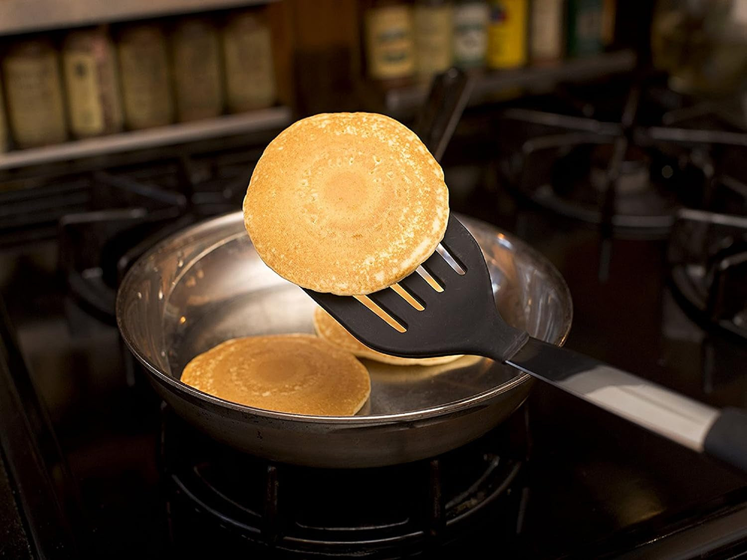 Spatula Heat Resistant Silicone and Stainless Steel - Slotted Turner Spatula Rubber Grip - Flexible Silicone Spatula Turner for Cooking and Non Stick Cookware - Versatile Kitchen Spatula