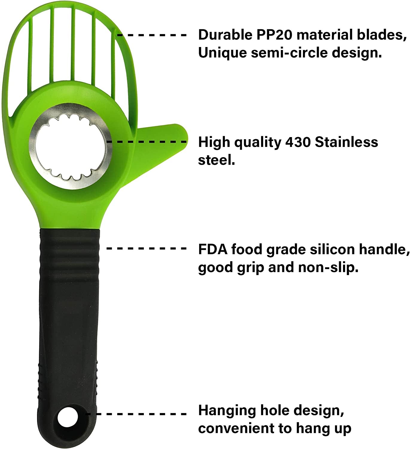 Avocado 3 Piece Set Avocado Slicer, Knife, Peeler, Pitter, Cuber, Dicer, Keeper for Everything That You Will Ever Need for Your Avocados