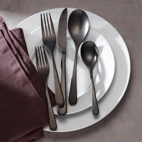 Image of 894805 Kenbrook Black Tumbled 20 Piece Everyday Flatware Set, Service for 4