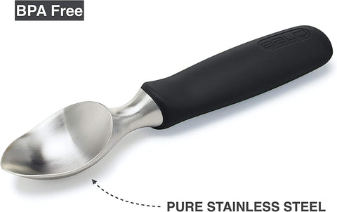 Image of Ice Cream Scoop - Heavy Duty Stainless Steel Icecream Scooper with Non-Slip Rubber Grip - Professional Metal Ice-Cream Spade - Dishwasher Safe – Black