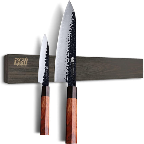 Image of Ash Wood Magnetic Knife Strip, Magnet Utensil Holder for Wall, Refrigerator, Wooden Rack for Kitchen Knives, No Drill (Dark Brown, 16 Inches, without Knives)