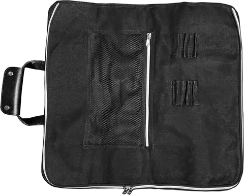 Image of Heavy Duty 16Oz. Waxed Canvas 10 Pocket Chef Knife Roll Bag Knife Case with Mesh Tool Pocket (Black)