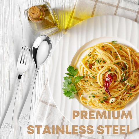 Image of 8 Pieces Stainless Steel Kids Silverware Set, Child and Toddler Safe Flatware - 4Pcs Forks and 4Pcs Spoon, Cute Flatware Sets for Self Feeding Safe, Dishwasher Safe