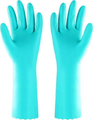 Image of Reusable Dishwashing Cleaning Gloves with Latex Free, Cotton Lining,Kitchen Gloves 2 Pairs,Purple+Blue