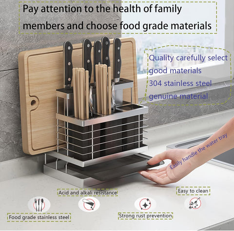 Image of Knife Holder, Knife Block, Cutting Board Organizer, Knife Organizer, Knife Holder for Kitchen Counter, Cutting Board Organizer for Cabinet, Storage for Knives, Cutting Boards, Spoons, Etc.