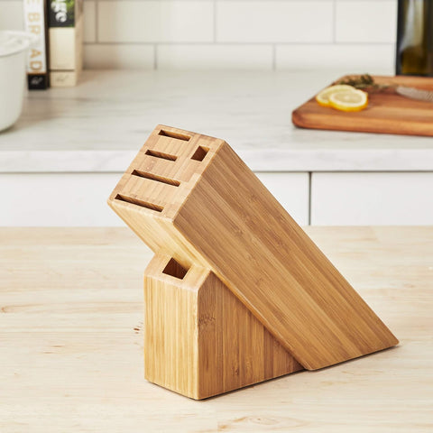 Image of PRO 6-Slot Slimline Knife Block, Made from Durable, Sustainable Bamboo, Easy to Clean Universal Knife Block, Knife Holder for Kitchen Counter