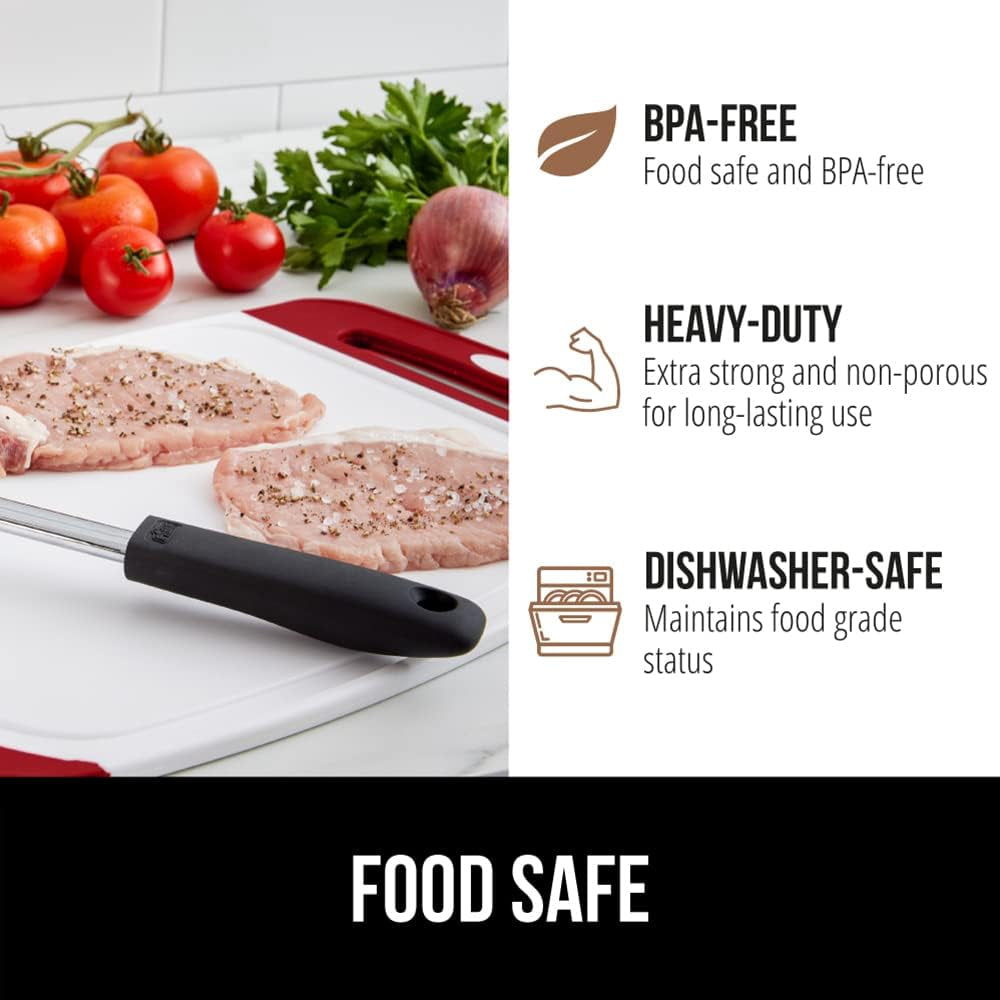 The Original  Oversized 100% BPA Free Reversible Durable Kitchen Cutting Board Set of 3, Dishwasher Safe, Nonslip Handle Border Plastic Boards, Juice Grooves, Chopping Food, Cooking, Red