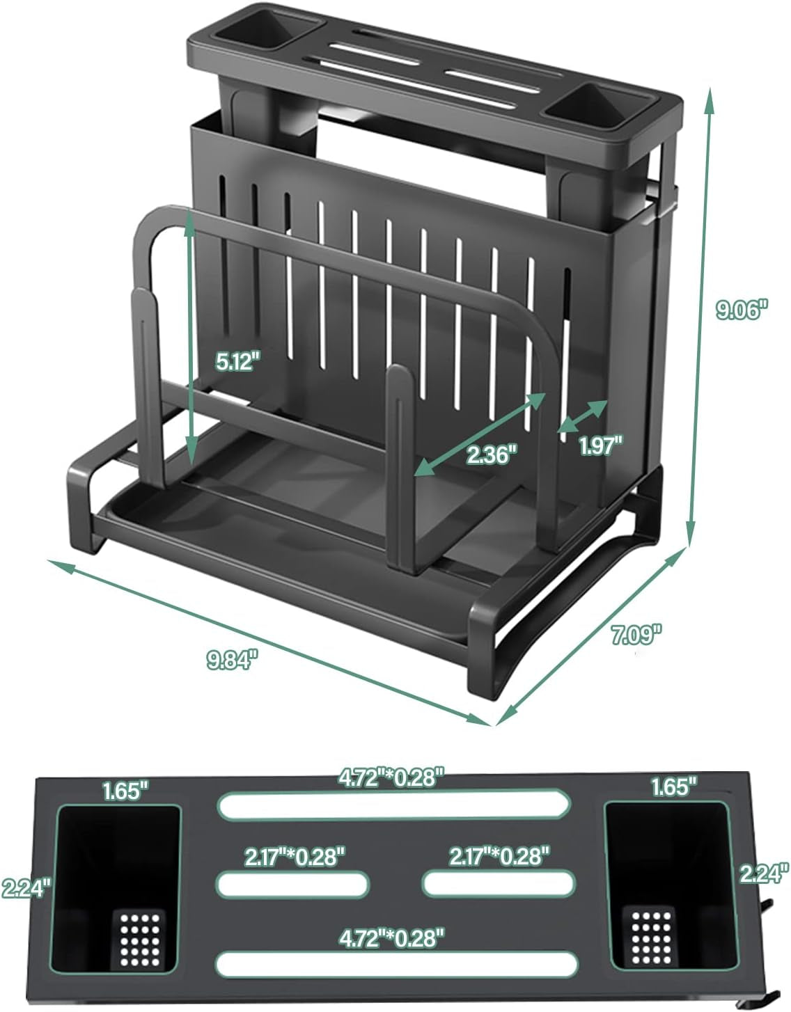 Kitchen Knife Holder, Multifunctional Wall-Mounted Utensil Rack, Knife Holder for Kitchen Counter, Storage Lids, Cutting Board Organizer, Black (Knife Holder-Black)