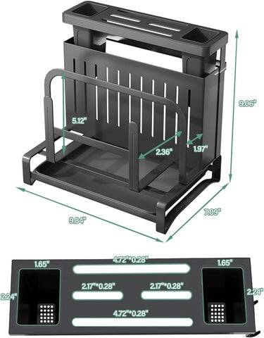 Image of Kitchen Knife Holder, Multifunctional Wall-Mounted Utensil Rack, Knife Holder for Kitchen Counter, Storage Lids, Cutting Board Organizer, Black (Knife Holder-Black)