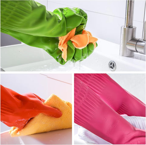 Image of Rubber Dishwashing Gloves 3 or 6 Pairs for Kitchen,Cleaning Washing Dish Gloves Long for Household Reuseable Durable.