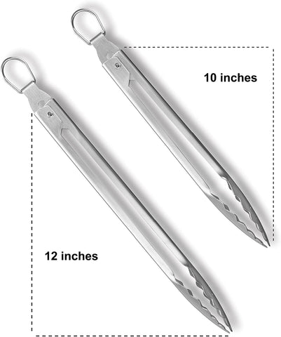 Image of Premium 304 Stainless Steel Barbecue Turners Set, Heavy Duty Cooking Kitchen BBQ Tongs, 10" and 12"