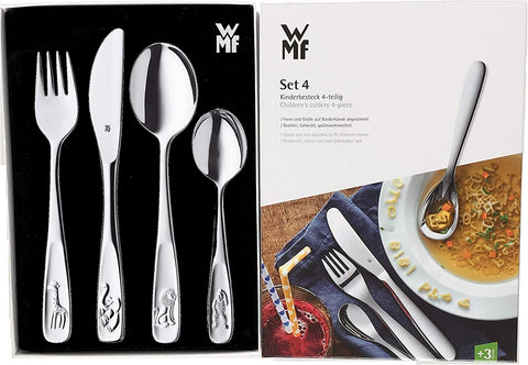 Image of Pignr Animals Children'S Cutlery, 4-Piece, from 3 Years, Cromargan Polished Stainless Steel, Dishwasher-Safe in a Gift Box with General Illustration, 4Pcs, Silver
