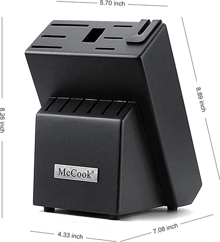 Image of Knife Block W Built-In Sharpener Wood Kitchen Knife Block Holder without Knives Countertop Butcher Block Knife Holder and Organizer with 13 Slots for Easy Kitchen Knife Storage