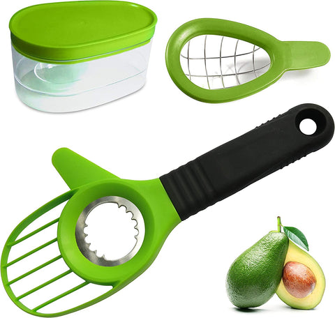 Image of Avocado 3 Piece Set Avocado Slicer, Knife, Peeler, Pitter, Cuber, Dicer, Keeper for Everything That You Will Ever Need for Your Avocados