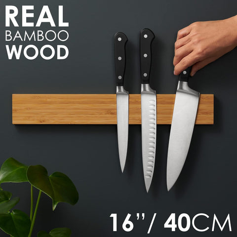 Image of Magnetic Knife Holder for Wall with Extra Strong Magnet - 16 Inch - Knife Magnetic Strip in Bamboo for Knives, Utensils and Tools - by