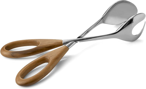 Image of Curvo Salad Scissors | 13 Inch Kitchen Tongs for Cooking, Salad, and Grilling | Made of Stainless Steel and Acacia Wood | Designed by Steve Cozzolino