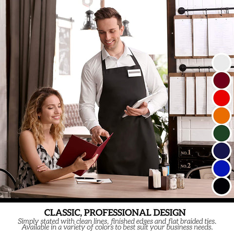 Image of 12 Pack Bib Apron - Unisex Black Aprons, Machine Washable Aprons for Men and Women, Kitchen Cooking BBQ Aprons Bulk (Pack of 12, No Pockets, Black)