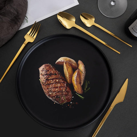 Image of Luxury Gold Silverware Set, Heavy Duty 20-Piece Golden 18/10 Stainless Steel Flatware Sets for 5, Tableware Eating Utensils Titanium Gold Plated,  Unique Exclusive Creative Design (Shark)