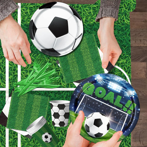 Image of Soccer Party Supplies Soccer Birthday Party Favors Decorations Tableware Sports Football Theme Party Disposable Plates,Tablecloth,Napkins,Cups,Forks and Knives for Boys Kids Soccer Fans -Serves 20