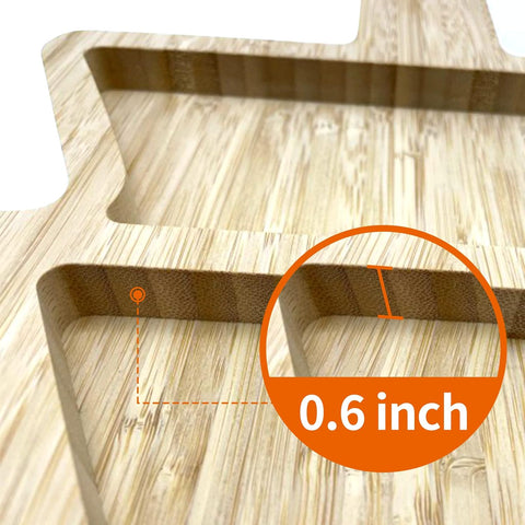 Image of Bamboo Serving Platter, Multiple Spaces Reusable Bamboo Plates, Novel Shape Charcuterie Board Set with Knife & Fork, Fruit, Bread, Salad Plate for Christmas Thanksgiving (Christmas Tree)