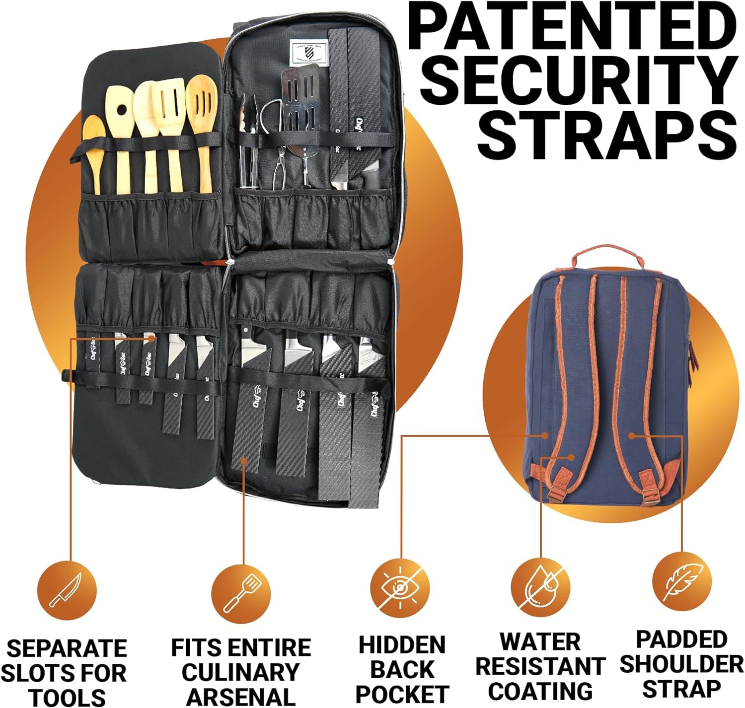 Chef Knife Bag Retro Backpack | 20+ Slots for Knives and Chef Tools | Knife Carrying Case W/Back Pocket for Tablet | Sturdy Knife Bags for Chefs & Culinary Work | Premium Canvas