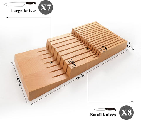 Image of In-Drawer Beechwood Knife Block Kitchen Knife Holder for Drawer Knife Drawer Organizer Insert - Fit for 15Pcs Knives