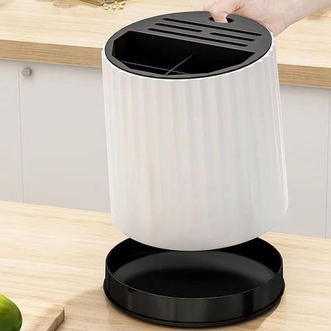 Image of 360 Degree Rotating Knives Holder for Kitchen Counter, Multifunctional Plastic Kitchen Utensil Holder, Large Capacity Knives Block, Space Saving Knife Organizer, Chopsticks Knife Block Utensil Stand