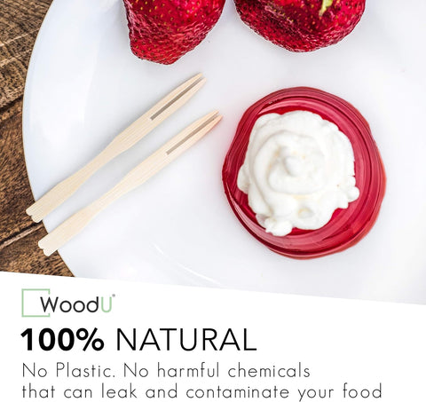Image of Wooden Appetizer Forks 3.5" 100 Pcs - Toothpicks for Appetizers - Disposable Bamboo Skewers, Fruit Fork