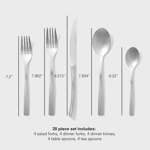 Image of 18/10 Stainless Steel Forged Flatware Set | Heavy Duty Silverware | Dishwasher Safe | 20 Piece Set | 4 Salad Forks, 4 Dinner Forks, 4 Dinner Knives, 4 Table Spoons, and 4 Tea Spoons