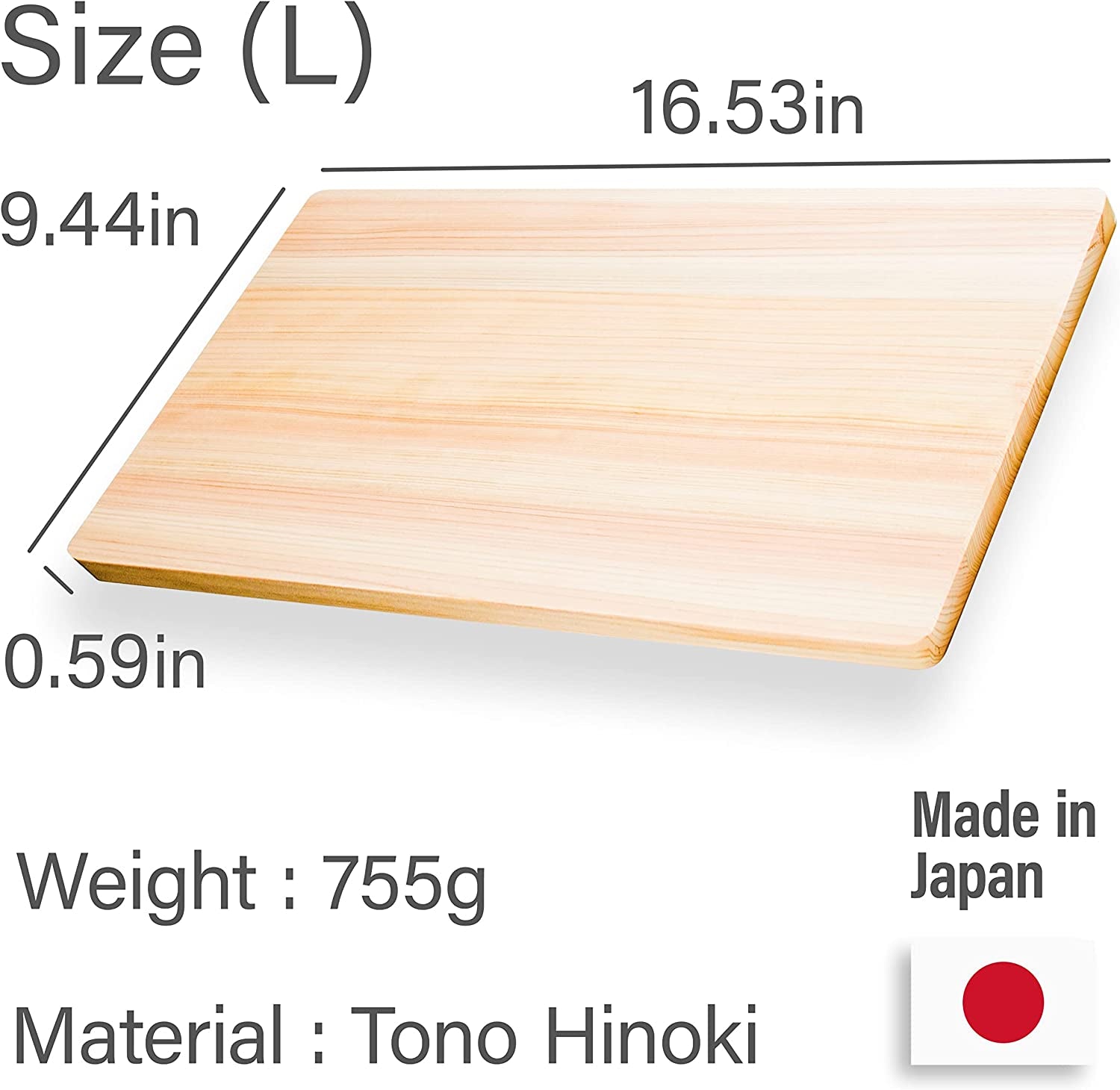 Japanese Hinoki Cutting Board - Large - Natural Cypress Wood Cutting Board, Kitchen Chopping Board, High Durability, Made in Japan (16.53×9.44×0.59 Inch) (Large)